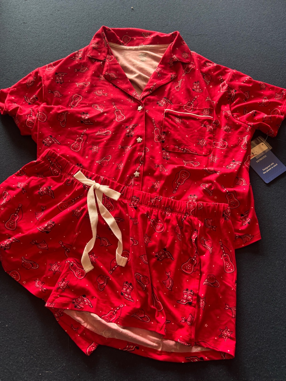Women’s Red “bandana” Guitar-Print Pajama Set- get festival ready🎸🎶🤠cute &comfy